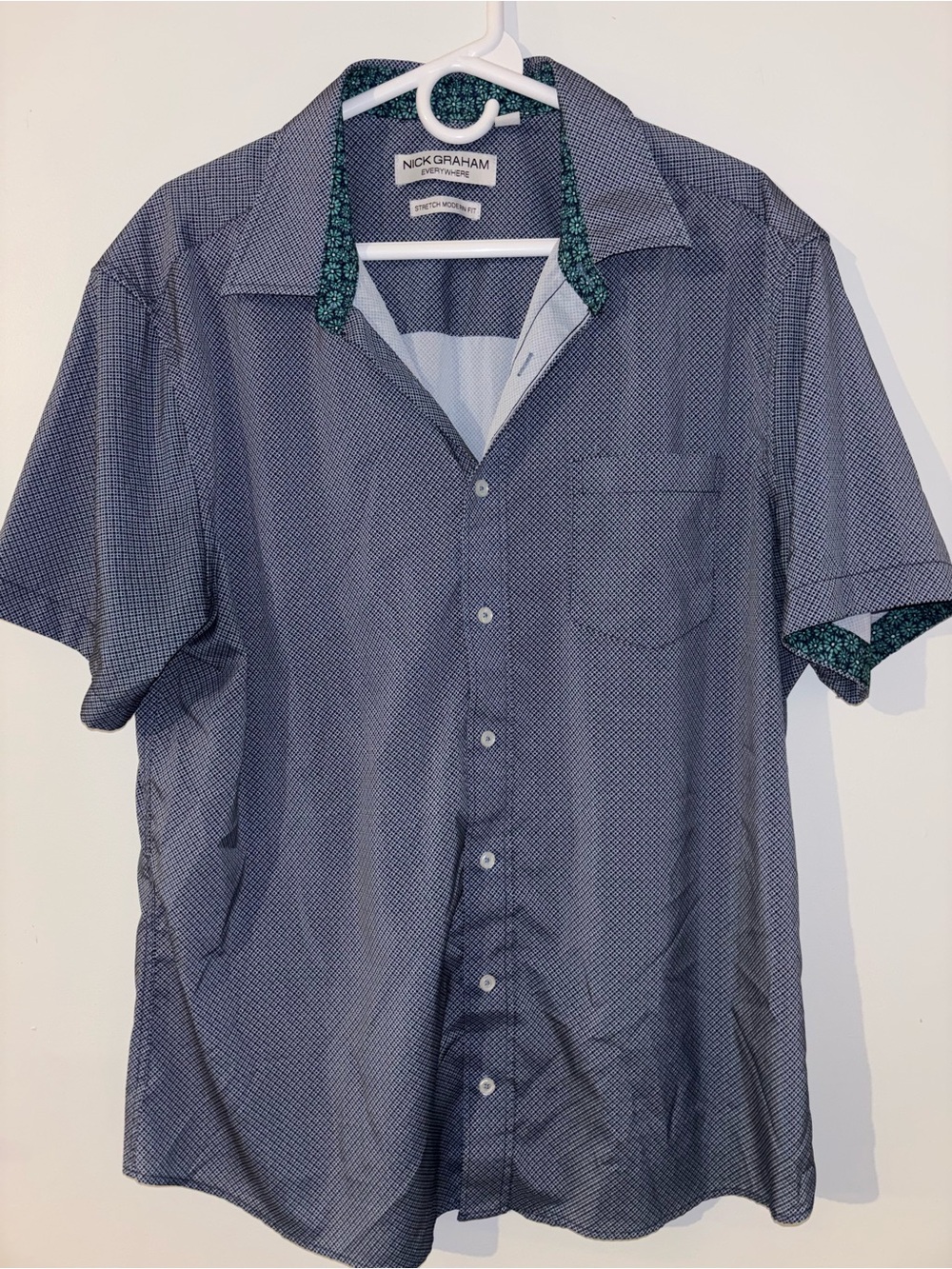 Nick Graham Navy Short-Sleeve Button-Down Shirt with Contrast Trim